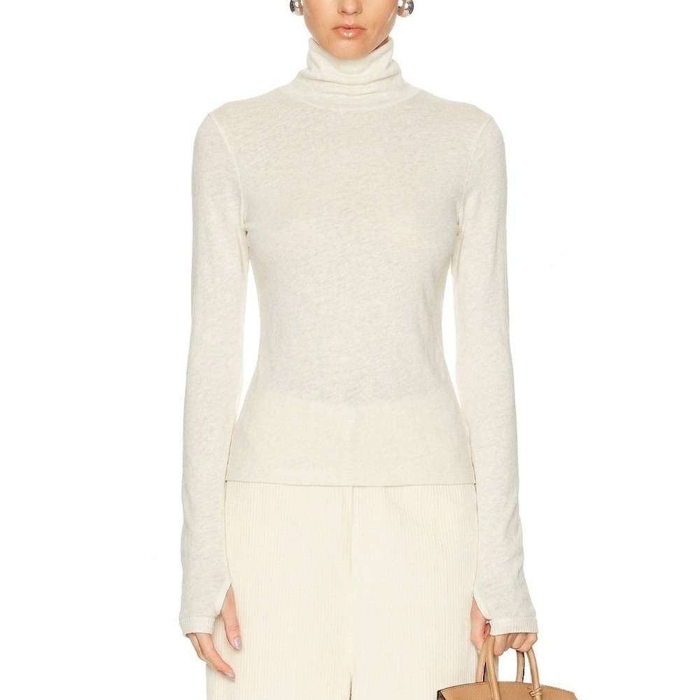 ENZA COSTA Cashmere New Classic Turtleneck Top Women Small Cream Long Sleeve NEW - Picture 1 of 15